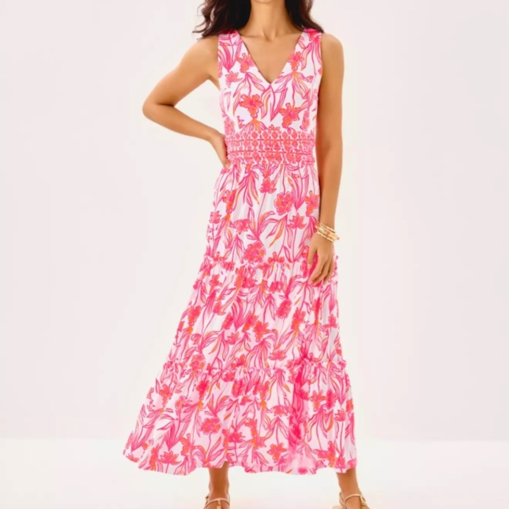 Lilly Pulitzer Pink and White Floral Midi Dress